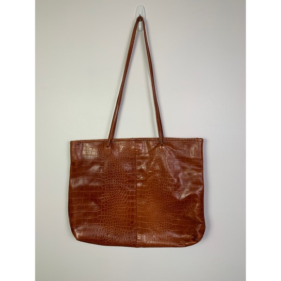 Maurizio Taiuti Handbags - Vintage Maurizio Taiuti Leather Crocodile Skin Pattern Large Shoulder Bag